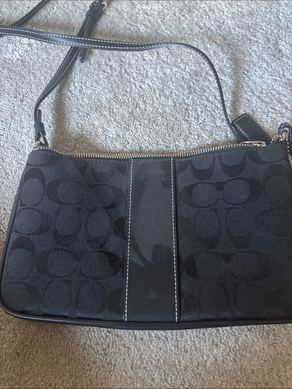 Coach Black Signature Canvas Crossbody with Center Stripe